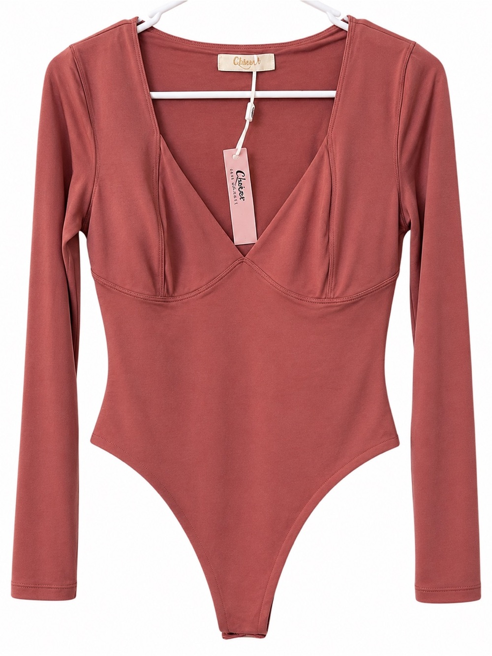 Chelsea & Violet Rust Long-Sleeve V-Neck Bodysuit